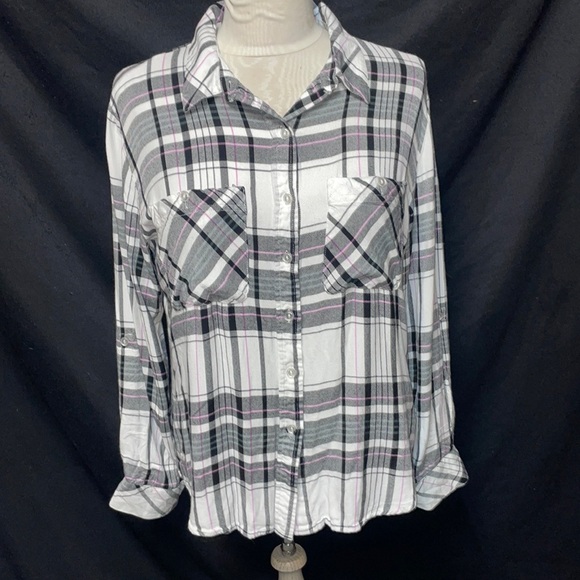 EUC Sanctuary Plaid Long Sleeve Button Front Top - Picture 4 of 11